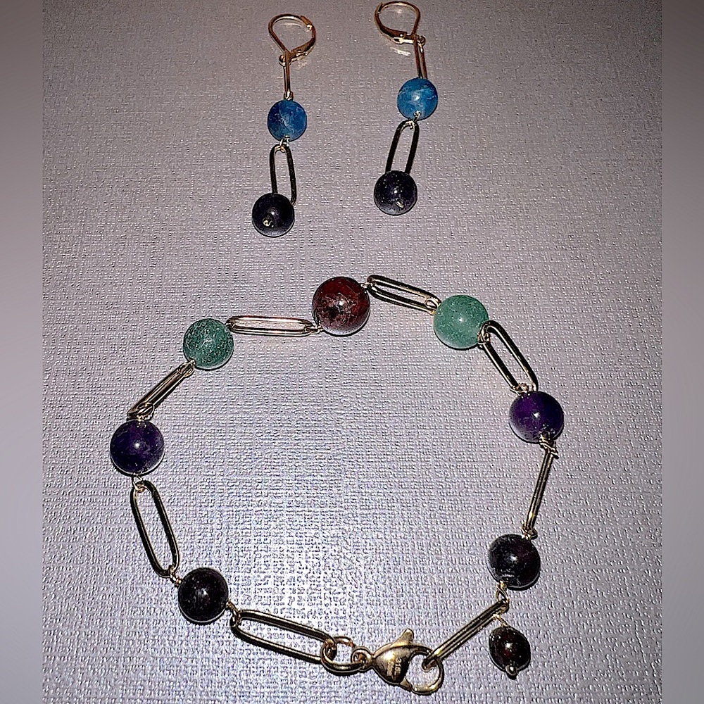 AFRICAN AMETHYST & NEON APATITE BRACELET SET💜💚🩵